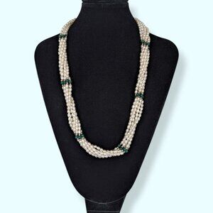 Vintage 6-Strand Freshwater Pearl & Malachite Torsade Necklace